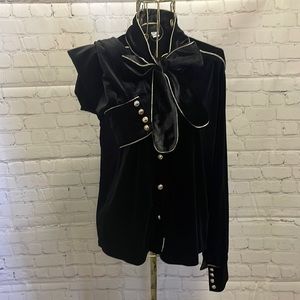 Black with gold piping velvet shirt
